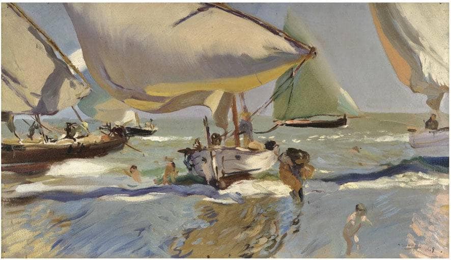 Boats on the beach by Joaquín Sorolla — hand-painted landscape oil painting reproduction on canvas