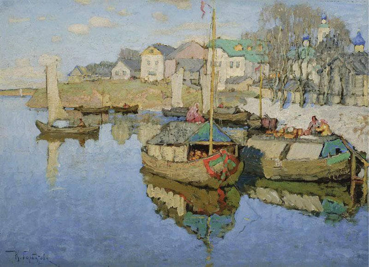 Boats on the River by Konstantin Gorbatov — hand-painted landscape oil painting reproduction on canvas