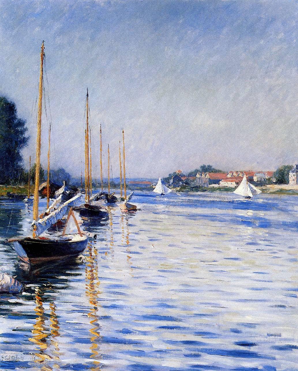 Boats on the Seine at Argenteuil by Gustave Caillebotte — hand-painted impressionism oil painting reproduction on canvas