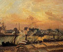 Boats, Sunset, Rouen by Camille Pissarro — rural oil painting wall art, Impressionism