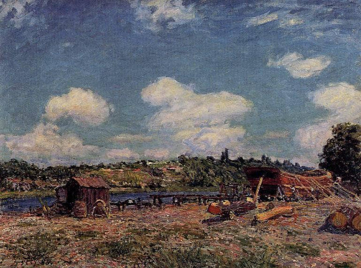 Boatyard at Saint Mammes by Alfred Sisley — hand-painted landscape oil painting reproduction on canvas