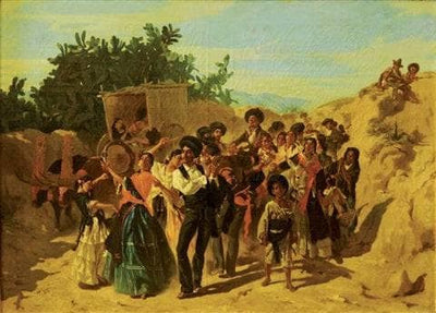 Bohemians returning from a party in Andalusia in entryway