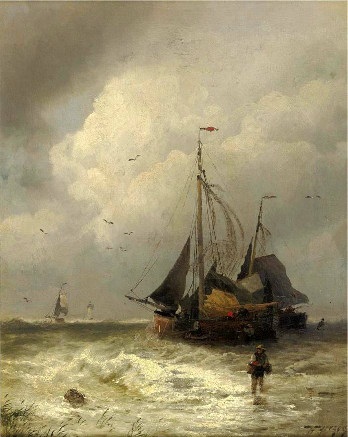 Bomschuiten Op Het Strand Bij Scheveningen - Hermann Ottomar Herzog