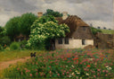 Bondehus med eng blomster by Hans Andersen Brendekilde — flower oil painting wall art, Realism