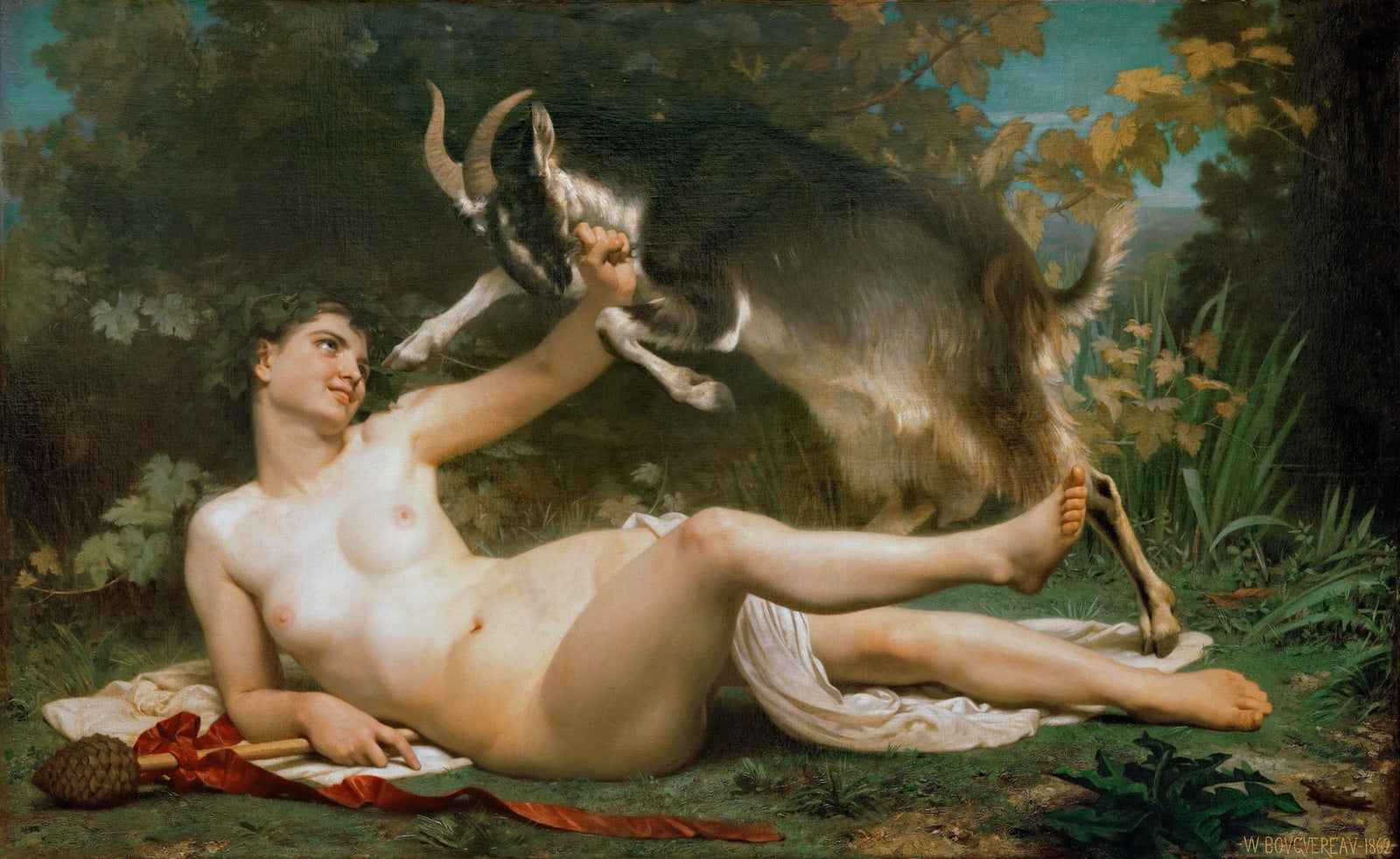 Bacchante playing with a goat