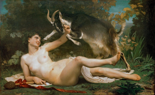 Bacchante playing with a goat