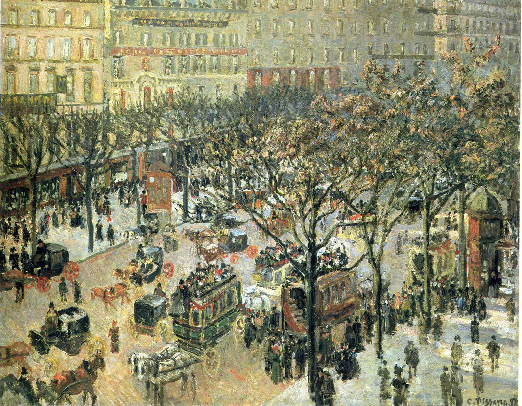 Boulevard des Italiens Morning, Sunlight by Camille Pissarro — hand-painted landscape oil painting reproduction on canvas