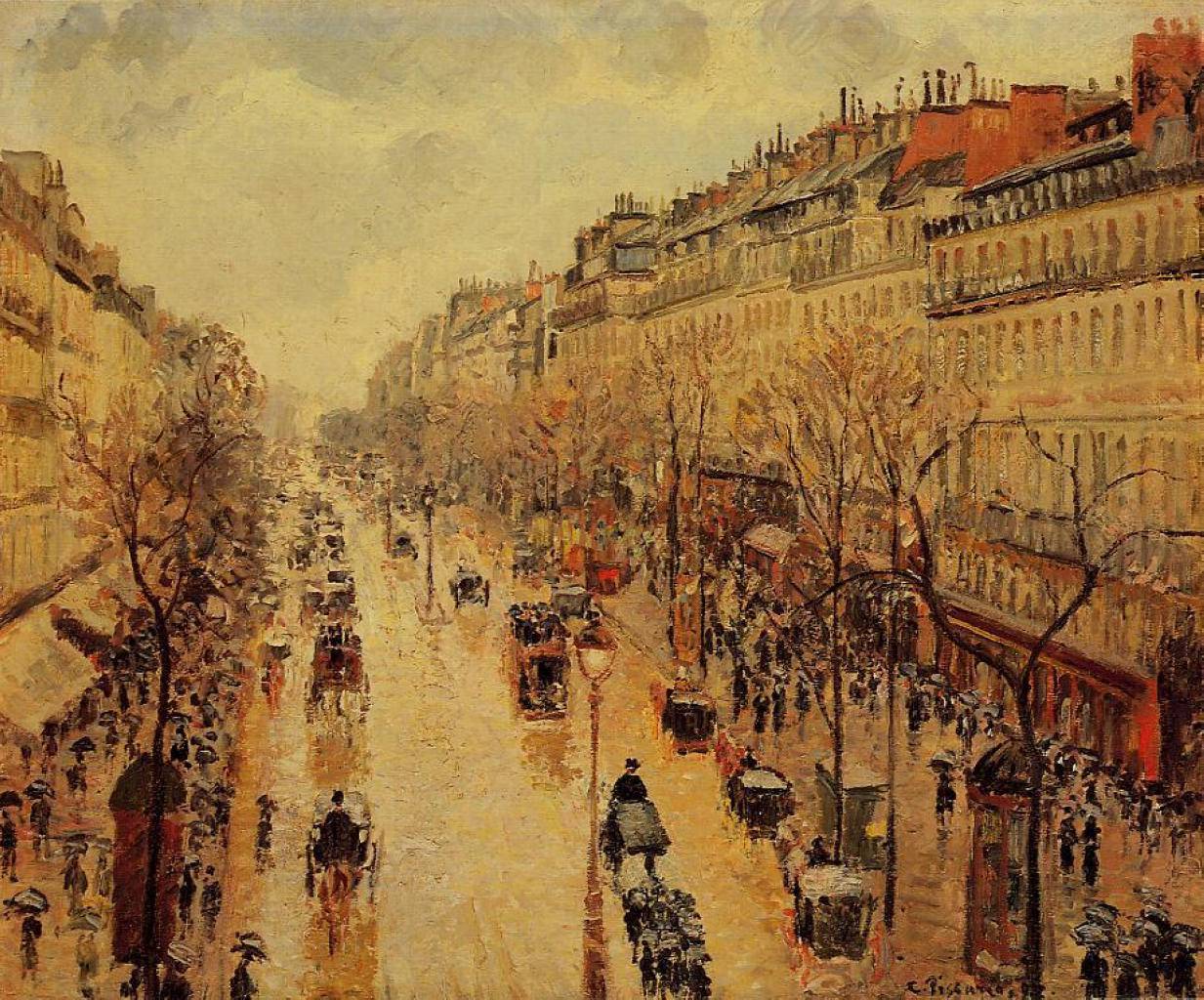 Boulevard Montmartre Afternoon, in the Rain - Camille Pissarro