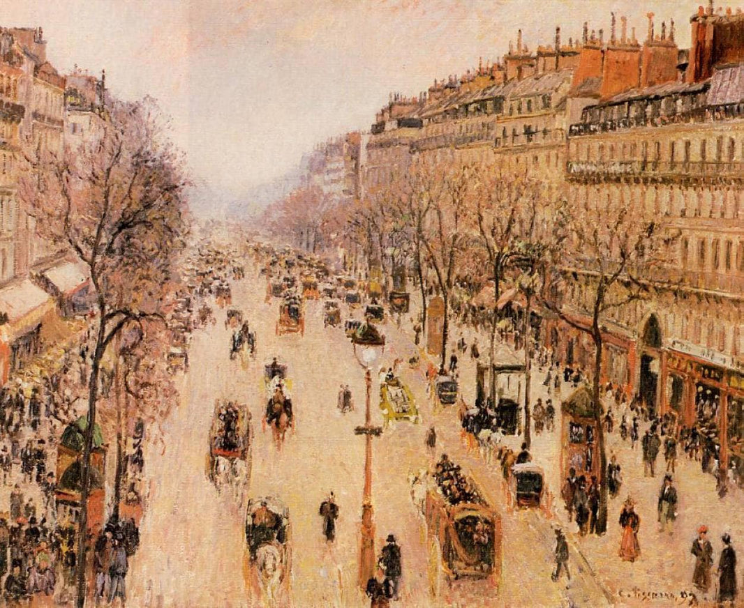 Boulevard Montmartre Morning, Grey Weather by Camille Pissarro — hand-painted landscape oil painting reproduction on canvas