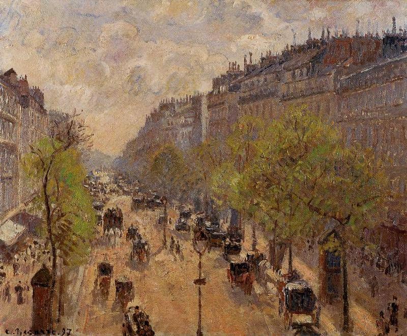 Boulevard Montmartre, Spring by Camille Pissarro — hand-painted landscape oil painting reproduction on canvas