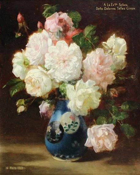 Bouquet of flowers in a blue vase - Achille Zo