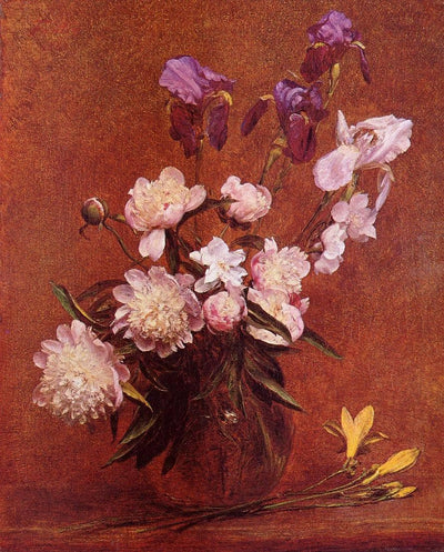 Bouquet of Peonies and Iris in dining room