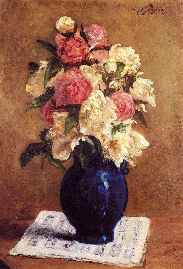 Bouquet of Peonies on a Musical Score by Paul Gauguin — hand-painted botanical oil painting reproduction on canvas