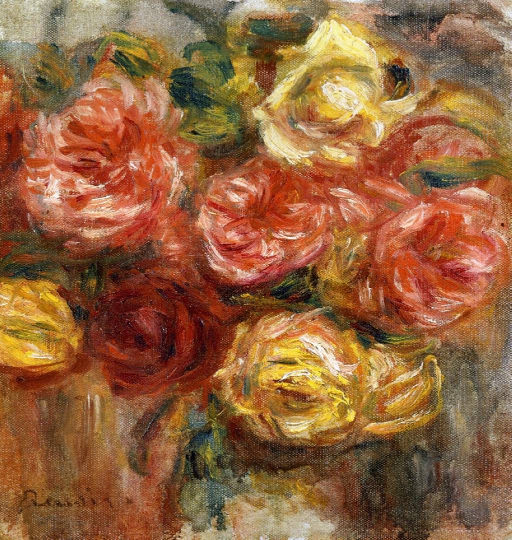 Bouquet of Roses in a Vase - Pierre-Auguste Renoir