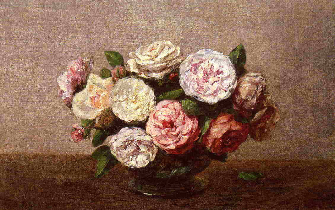 Bowl of Roses by Henri Fantin-Latour — hand-painted botanical oil painting reproduction on canvas