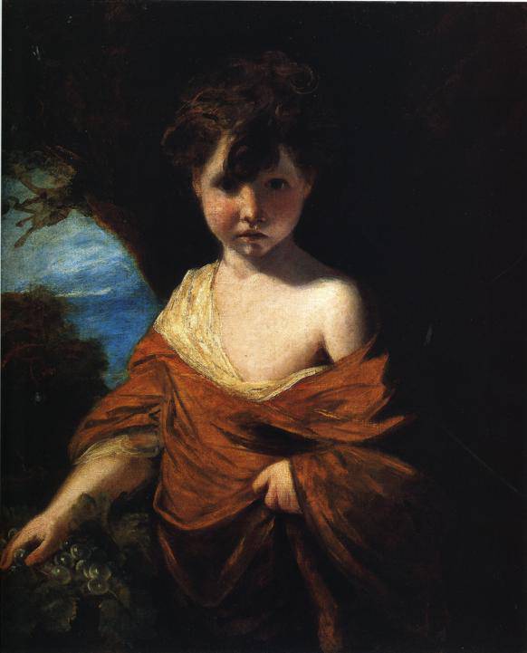 Boy Holding a Bunch of Grapes by Joshua Reynolds, hand-painted portrait oil painting reproduction on canvas