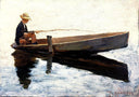 Boy in a Boat Fishing by Theodore Robinson — lake oil painting wall art, Impressionism