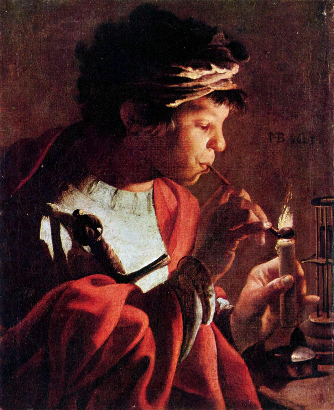 Boy Lighting a Pipe by Hendrick Terbrugghen, hand-painted portrait oil painting reproduction on canvas