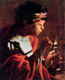 Boy Lighting a Pipe by Hendrick Terbrugghen — male oil painting wall art, Tenebrism