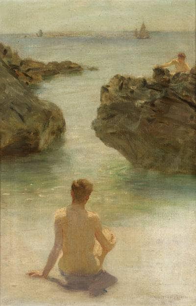 Boy on a Beach by Henry Scott Tuke — hand-painted landscape oil painting reproduction on canvas