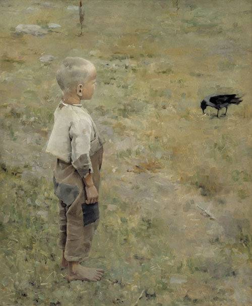Boy with a Crow by Akseli Gallen-Kallela — hand-painted landscape oil painting reproduction on canvas