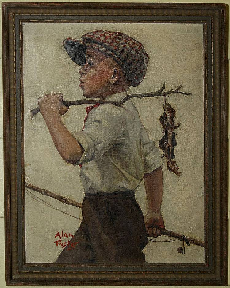 Boy with Perch by Alan Stephens Foster — hand-painted portrait oil painting reproduction on canvas