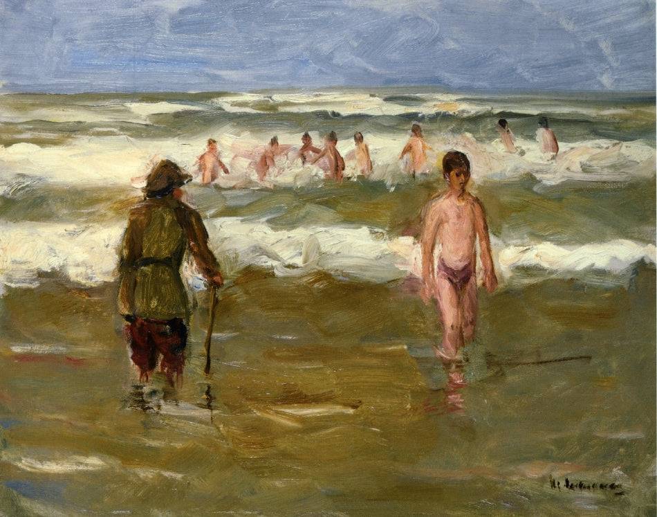 Boys Bathing with Beach Warden by Max Liebermann, hand-painted portrait oil painting reproduction on canvas