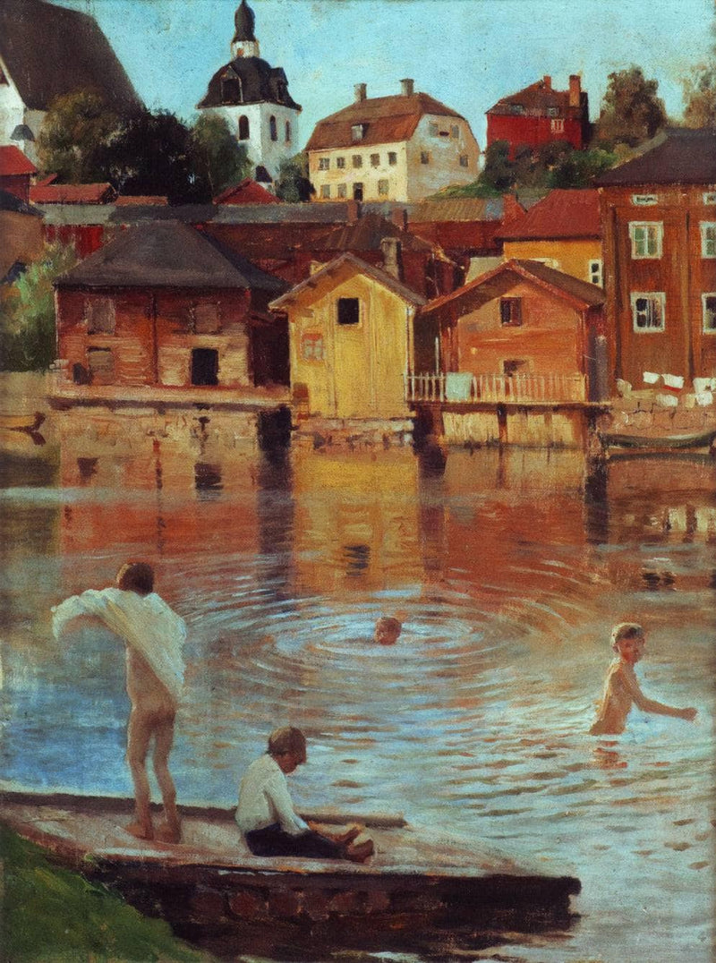 Boys Swimming in the Porvoo River on gallery wrap