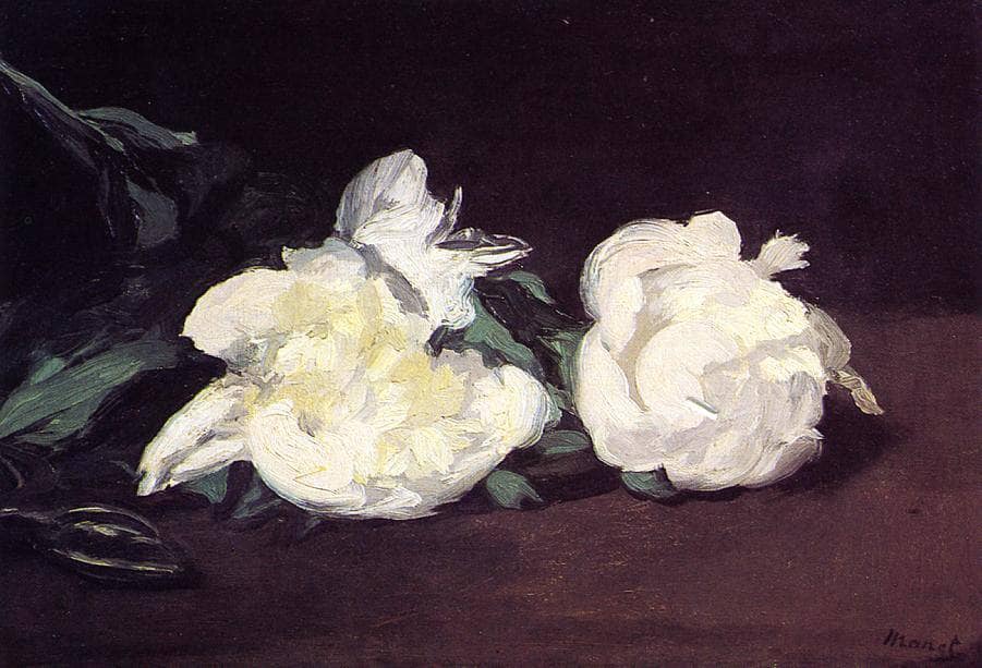 Branch of White Peonies and Secateurs by Edouard Manet — hand-painted botanical oil painting reproduction on canvas