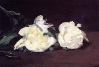 Branch of White Peonies and Secateurs by Edouard Manet — hand-painted botanical oil painting reproduction on canvas