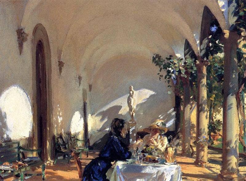 Breakfast in the Loggia by John Singer Sargent — hand-painted architectural oil painting reproduction on canvas