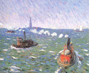 Breezy Day, Tugboats, New York Harbor by William James Glackens — hand-painted landscape oil painting reproduction on canvas