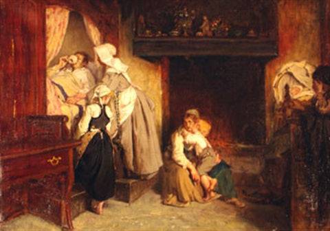 Breton family In an interior - Alexandre Antigna