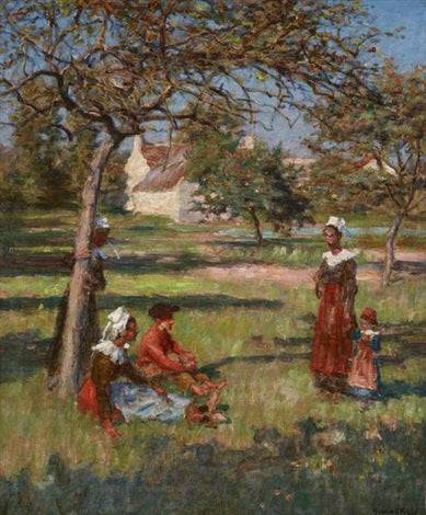 Breton Figures In An Orchard - Aloysius O'Kelly