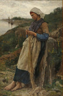 A Fisherman's Daughter by Jules Breton — female oil painting wall art, Realism
