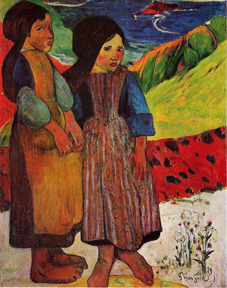 Breton Girls by the sea by Paul Gauguin — hand-painted portrait oil painting reproduction on canvas