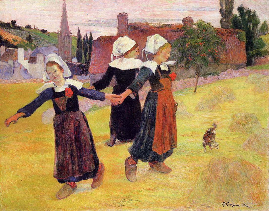 Breton girls dancing by Paul Gauguin — hand-painted landscape oil painting reproduction on canvas
