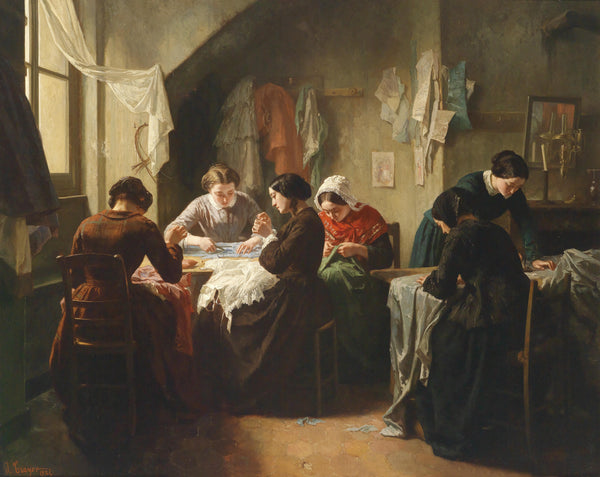 Breton seamstresses working in a sewing workshop