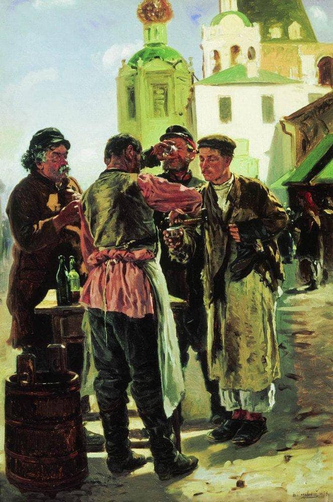 Brew seller. Study for the painting "Market in Moscow" by Vladimir Makovsky — hand-painted botanical oil painting reproduction on canvas