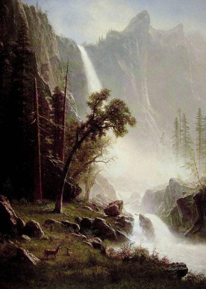 Bridal Veil Falls, Yosemite by Albert Bierstadt — hand-painted animal oil painting reproduction on canvas