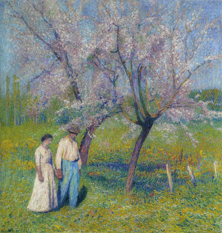 Brides walk under the apple trees by Henri Martin — hand-painted botanical oil painting reproduction on canvas