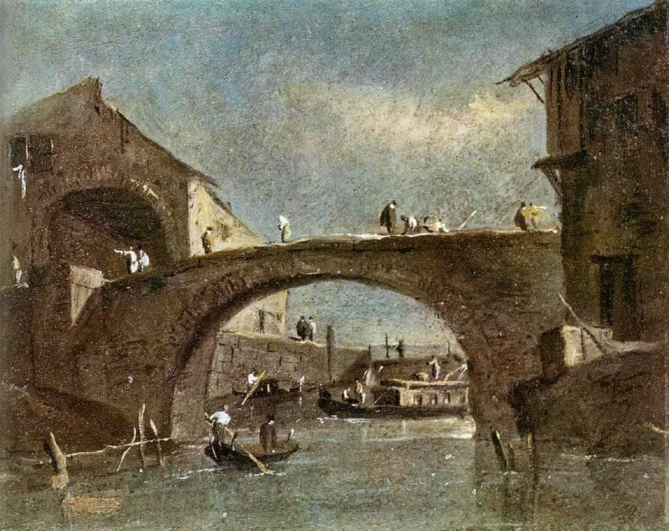 Bridge at Dolo by Francesco Guardi — hand-painted landscape oil painting reproduction on canvas