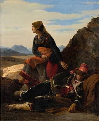 Brigand's wife watching over her sleeping husband by Louis Léopold Robert — hand-painted landscape oil painting reproduction on canvas