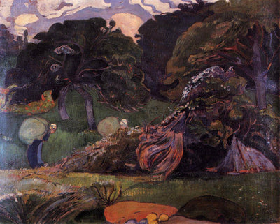 Brittany landscape with women carrying sack in kitchen