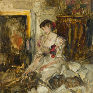 Lady Barber Seated with Yorkshire Terriers in the Music Room at Culham Court