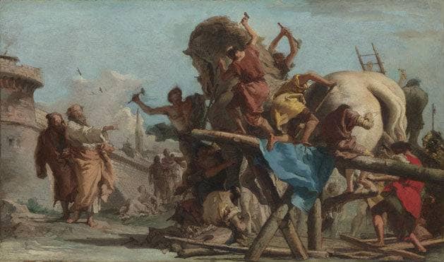 Building of the Trojan Horse by Giovanni Domenico Tiepolo — hand-painted animal oil painting reproduction on canvas
