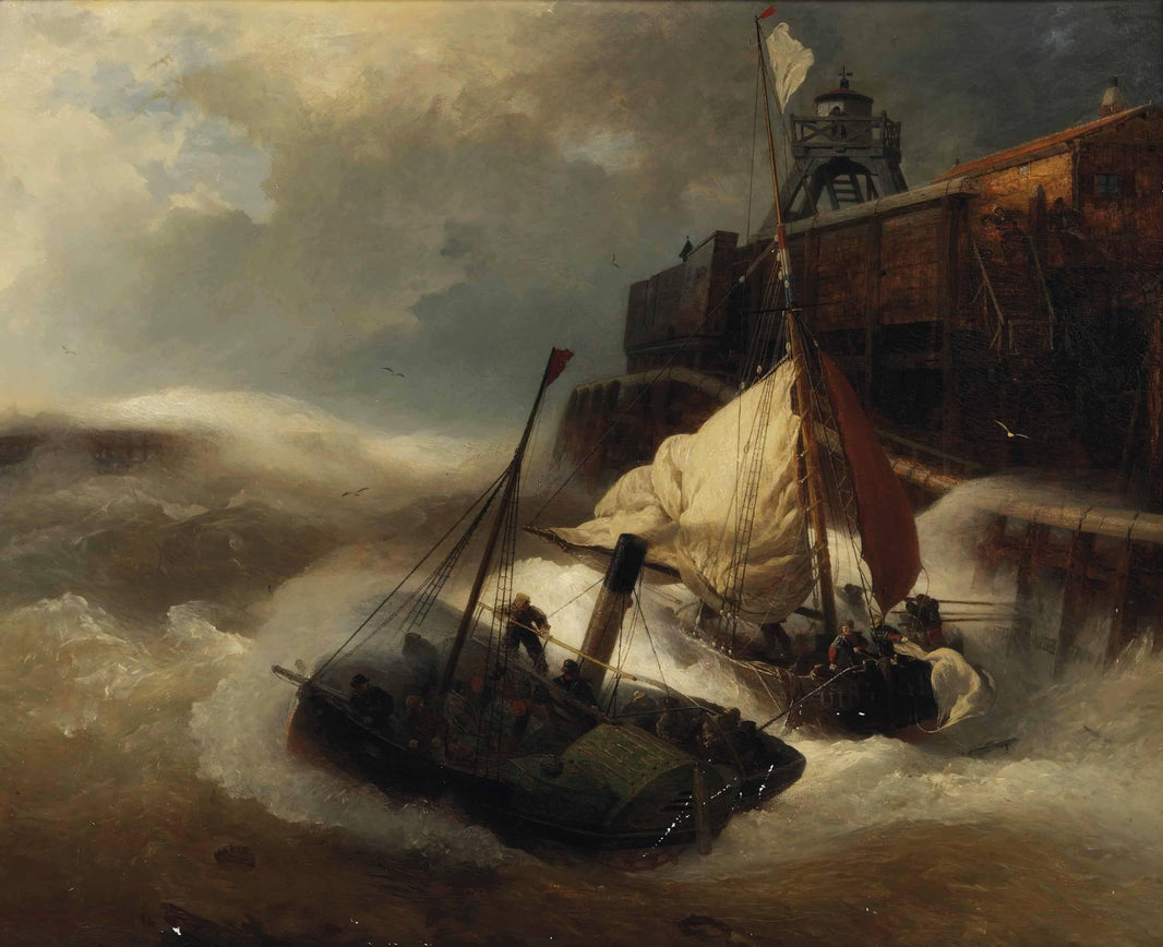 Bundling Forces in Rough Seas by Andreas Achenbach — hand-painted seascapes oil painting reproduction on canvas