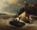 Bundling Forces in Rough Seas by Andreas Achenbach — ships oil painting wall art, Romanticism