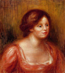 Bust of a Woman in a Red Blouse by Pierre-Auguste Renoir — female oil painting wall art, Impressionism