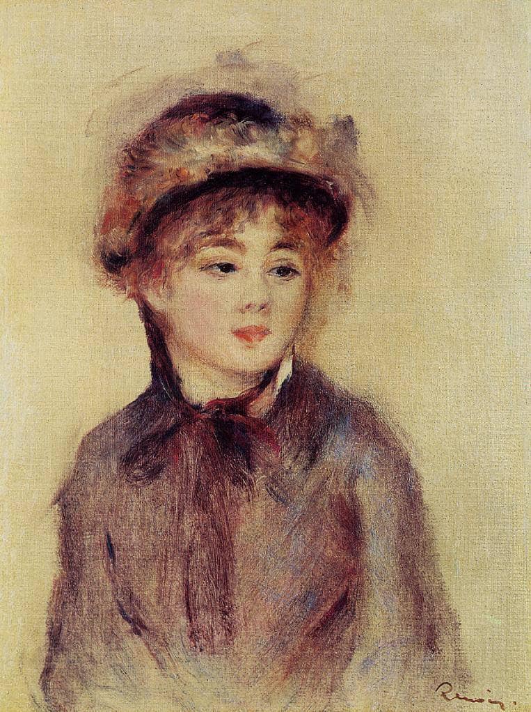 Bust of a Woman Wearing a Hat by Pierre-Auguste Renoir — hand-painted portrait oil painting reproduction on canvas